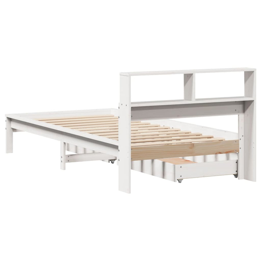 Bed met boekenkast zonder matras grenenhout wit 75x190 cm