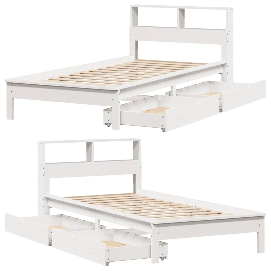 Bed met boekenkast zonder matras grenenhout wit 75x190 cm