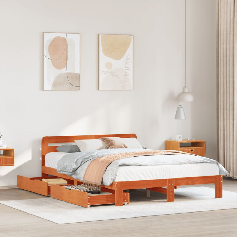 Bedframe zonder matras massief grenenhout wasbruin 120x200 cm