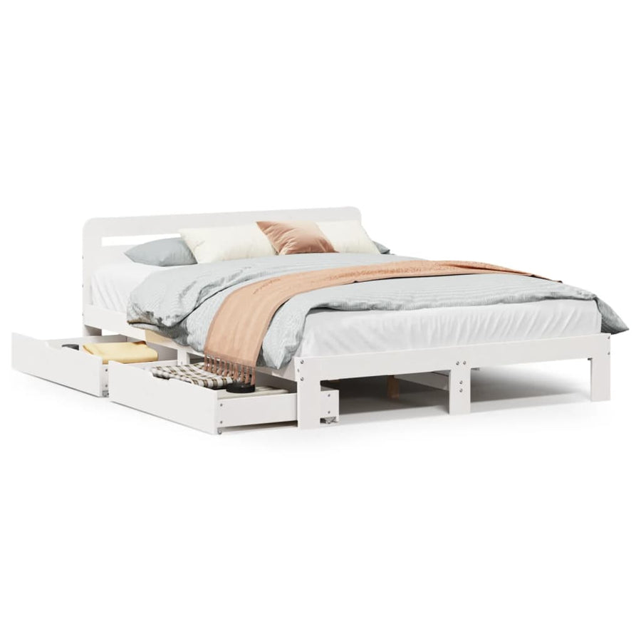 Bedframe zonder matras massief grenenhout wit 140x200 cm