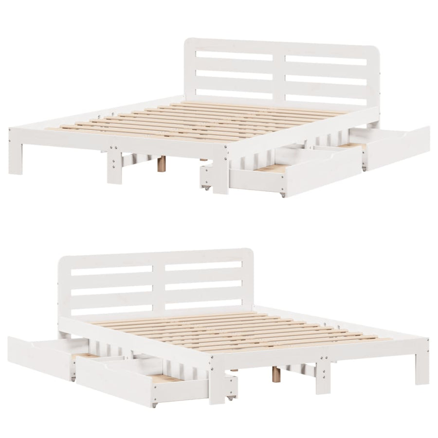 Bedframe zonder matras massief grenenhout wit 140x200 cm