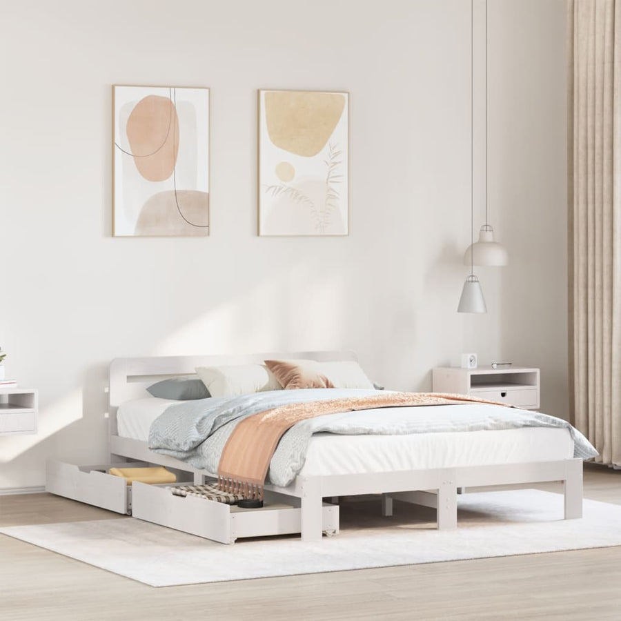 Bedframe zonder matras massief grenenhout wit 140x200 cm
