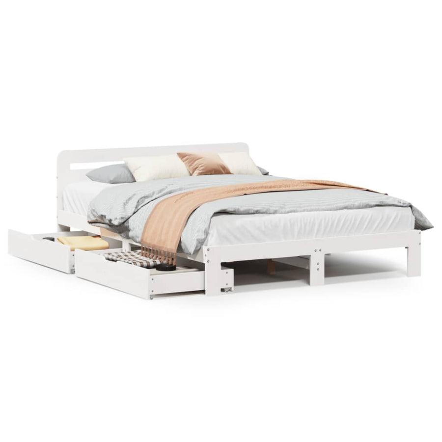 Bedframe zonder matras massief grenenhout wit 150x200 cm