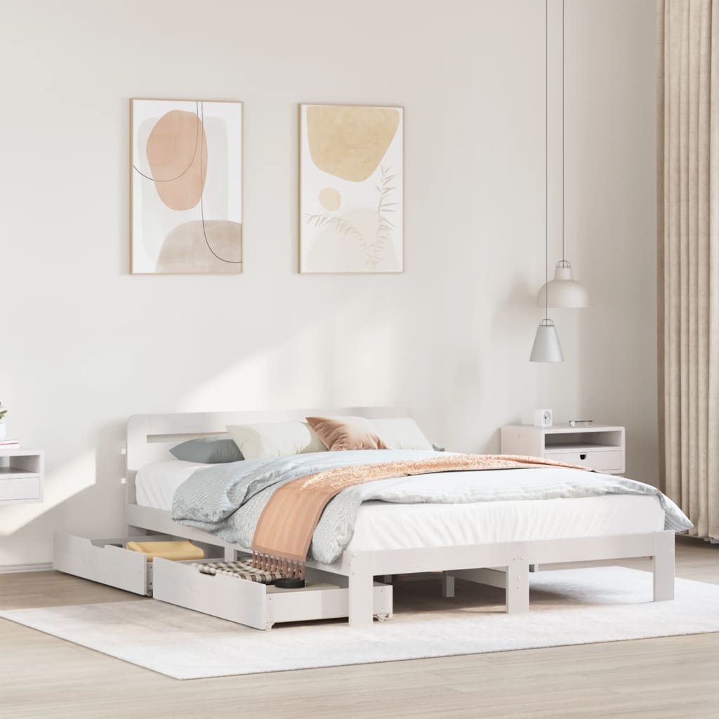 Bedframe zonder matras massief grenenhout wit 150x200 cm