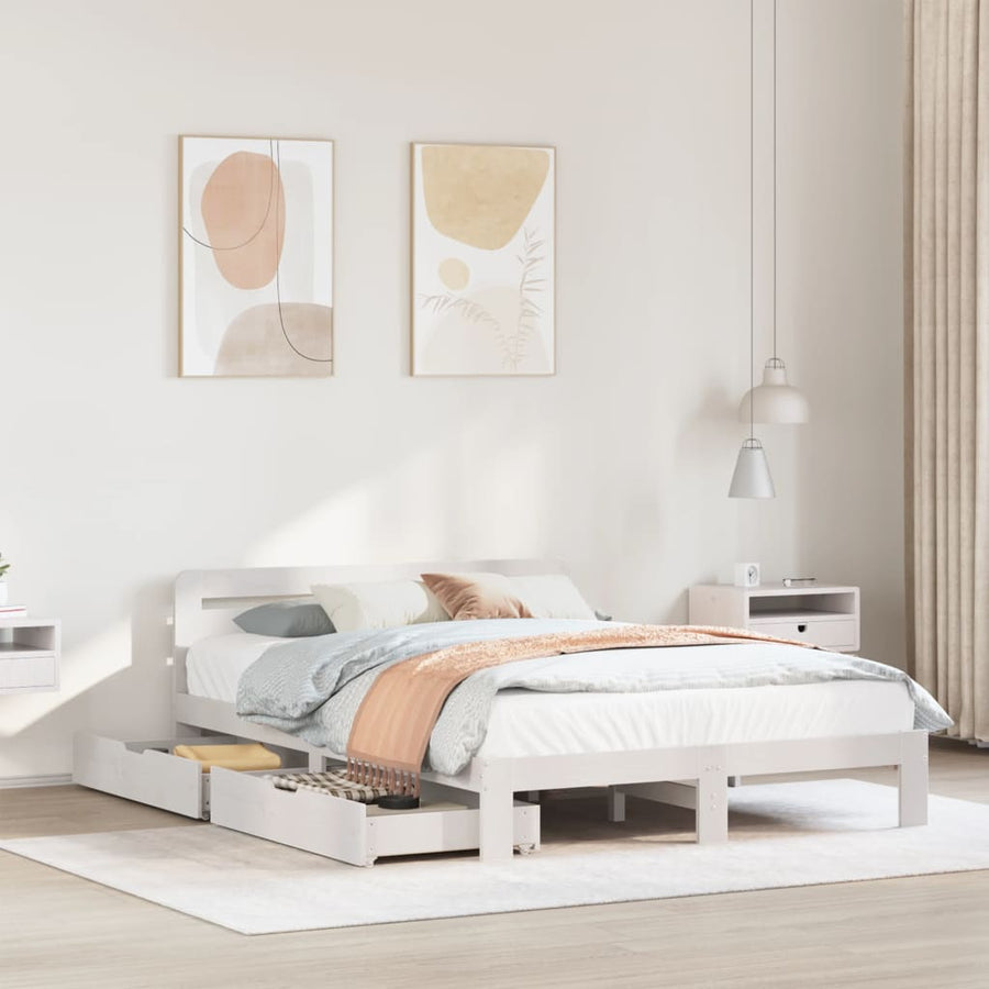 Bedframe zonder matras massief grenenhout wit 150x200 cm