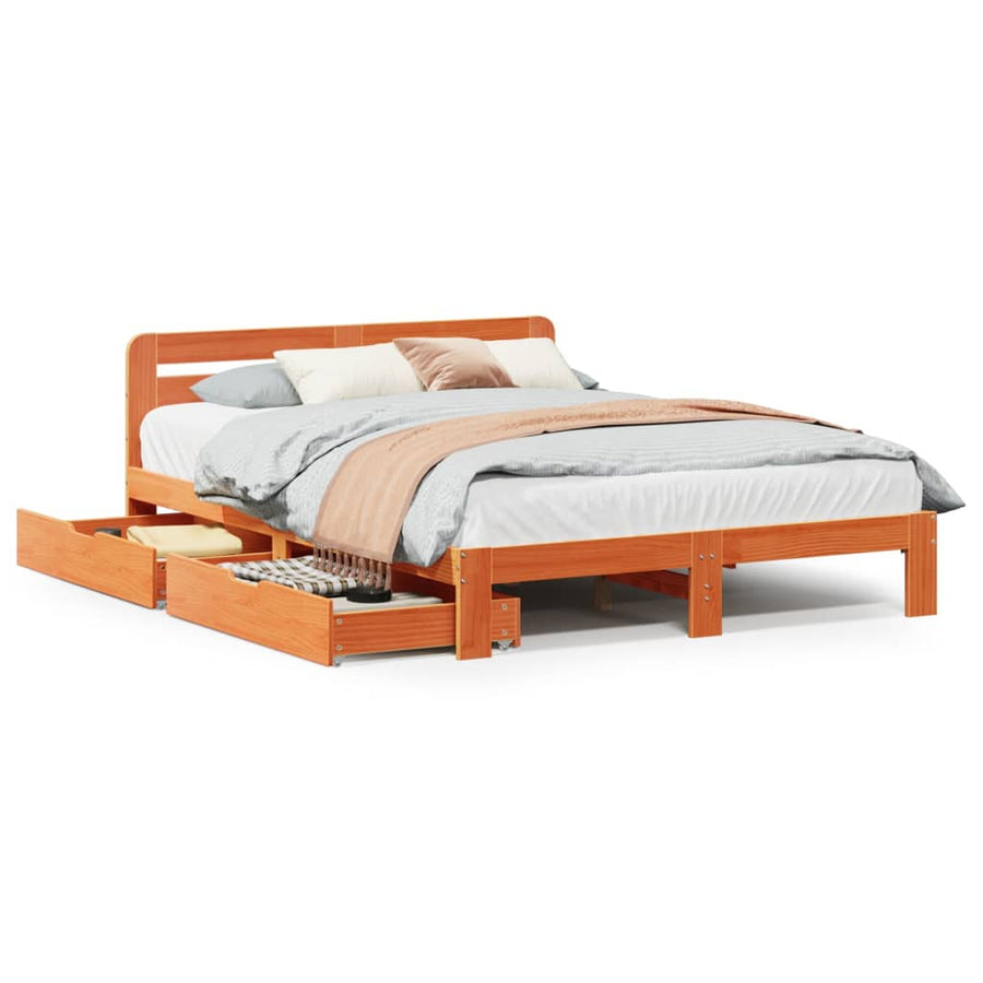 Bedframe zonder matras massief grenenhout wasbruin 150x200 cm