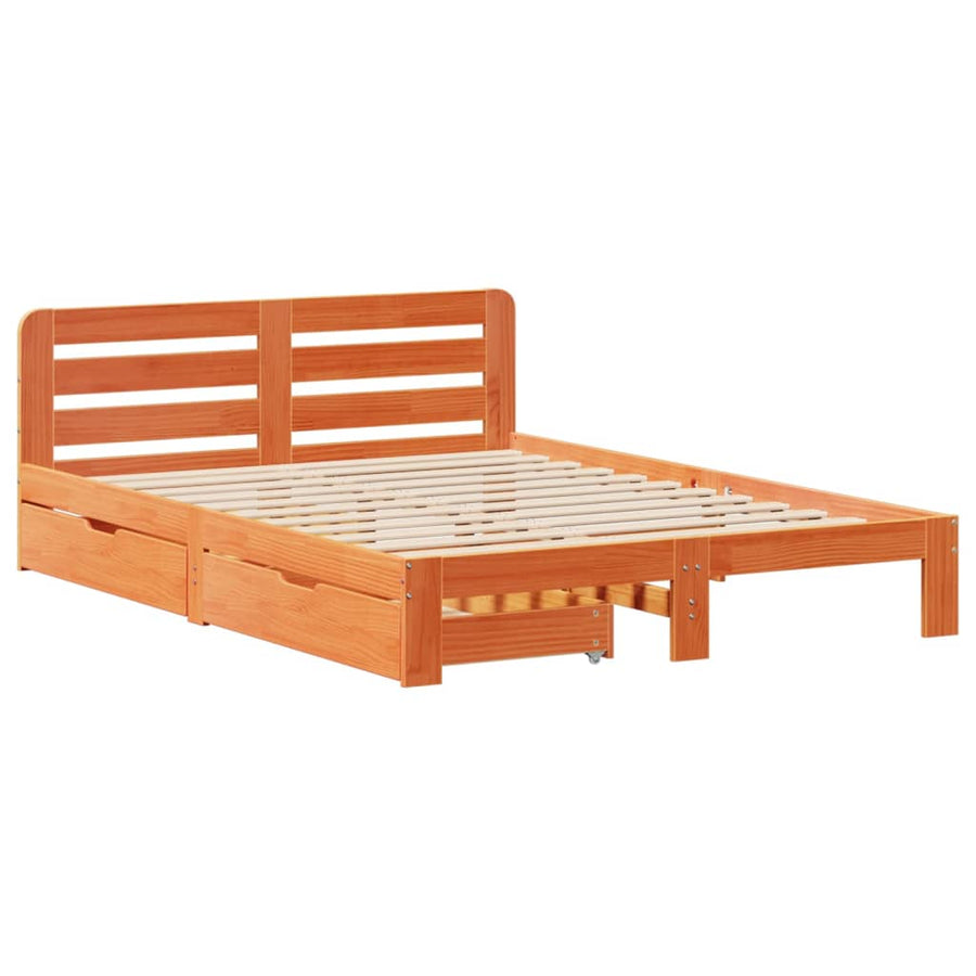 Bedframe zonder matras massief grenenhout wasbruin 150x200 cm