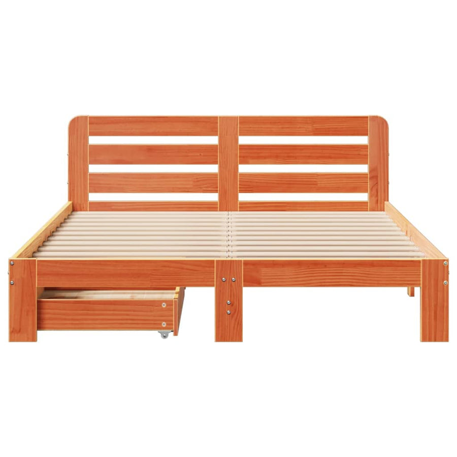 Bedframe zonder matras massief grenenhout wasbruin 150x200 cm