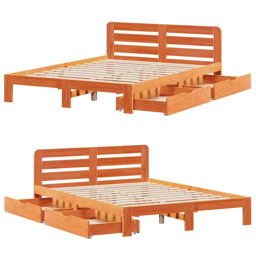Bedframe zonder matras massief grenenhout wasbruin 150x200 cm