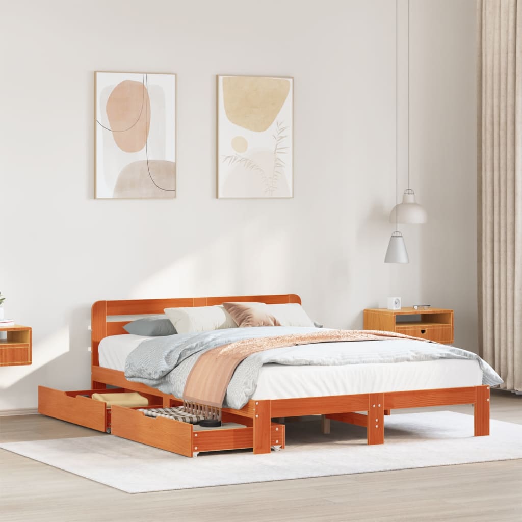 Bedframe zonder matras massief grenenhout wasbruin 150x200 cm
