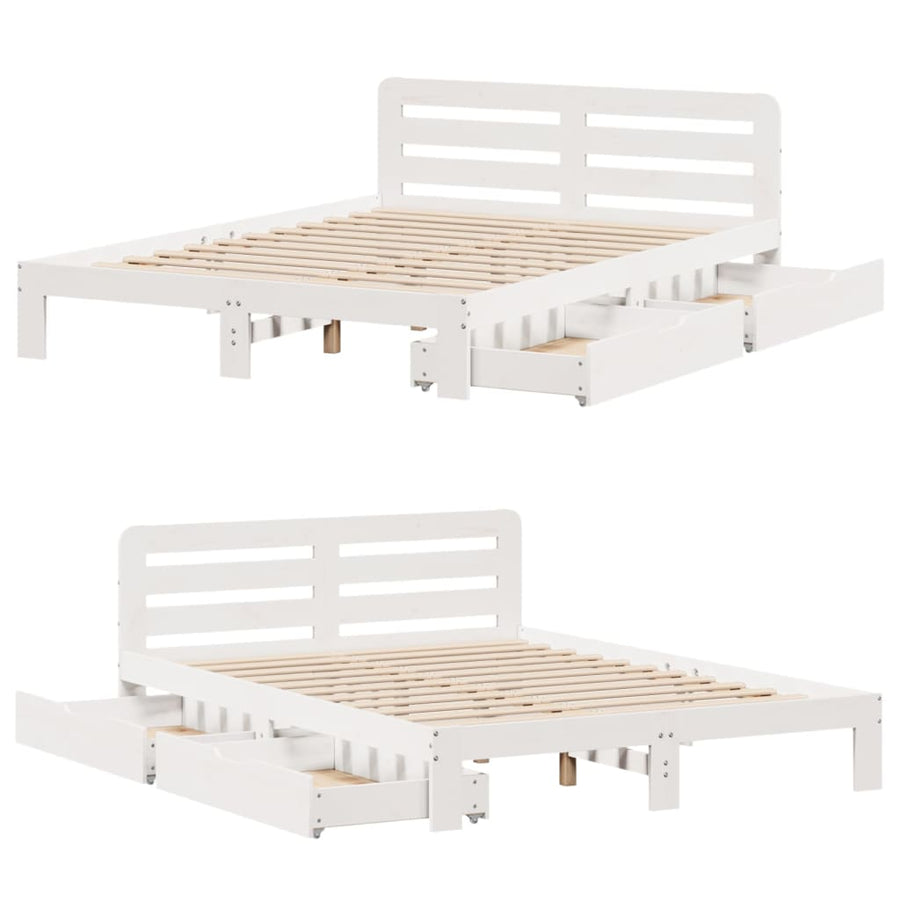 Bedframe zonder matras massief grenenhout wit 160x200 cm