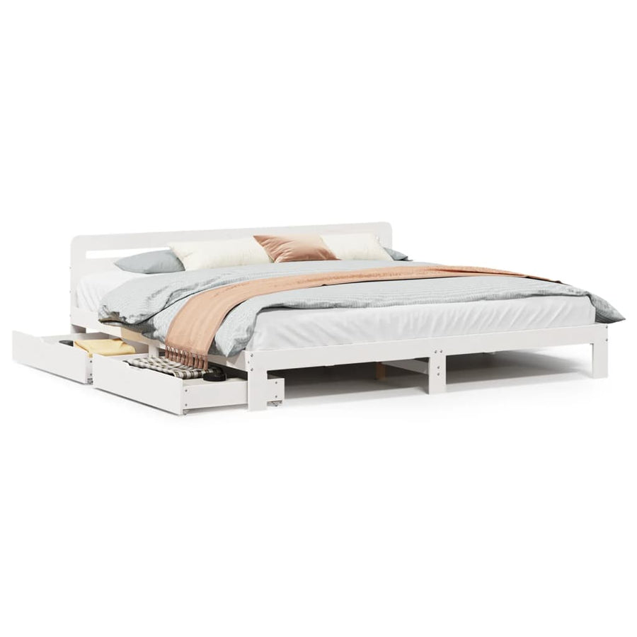 Bedframe zonder matras massief grenenhout wit 180x200 cm