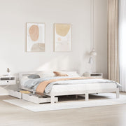 Bedframe massief grenenhout wit 200x200 cm met lades