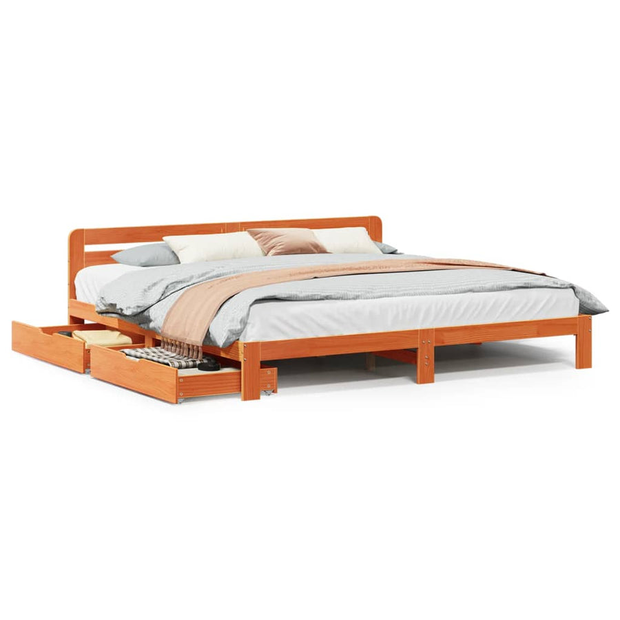 Bedframe zonder matras massief grenenhout wasbruin 200x200 cm