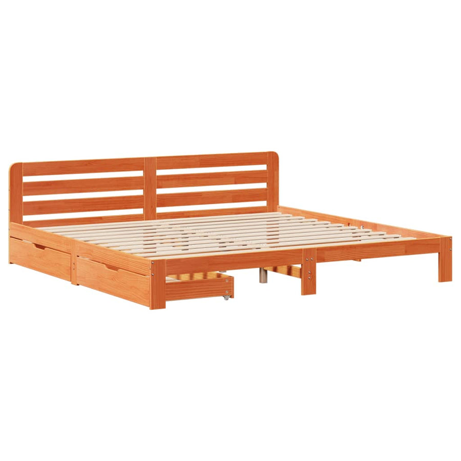 Bedframe zonder matras massief grenenhout wasbruin 200x200 cm