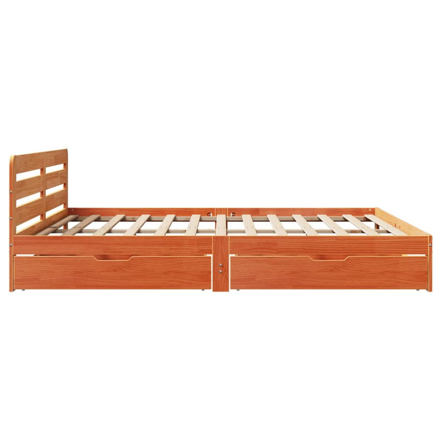 Bedframe zonder matras massief grenenhout wasbruin 200x200 cm
