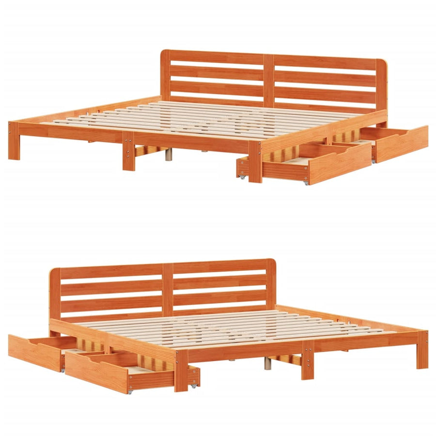 Bedframe zonder matras massief grenenhout wasbruin 200x200 cm