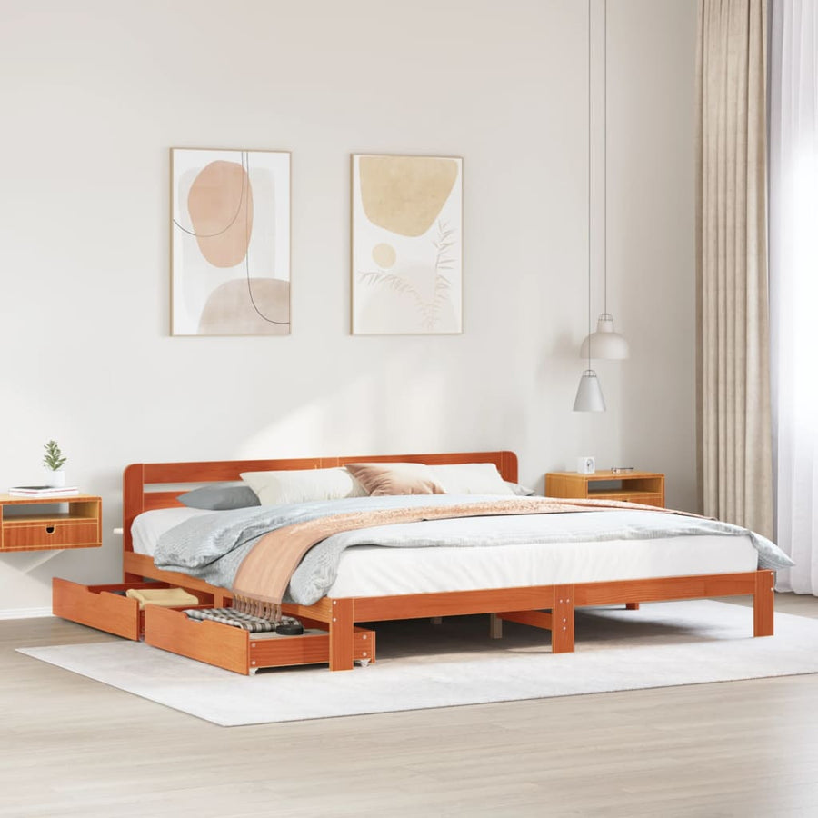 Bedframe zonder matras massief grenenhout wasbruin 200x200 cm