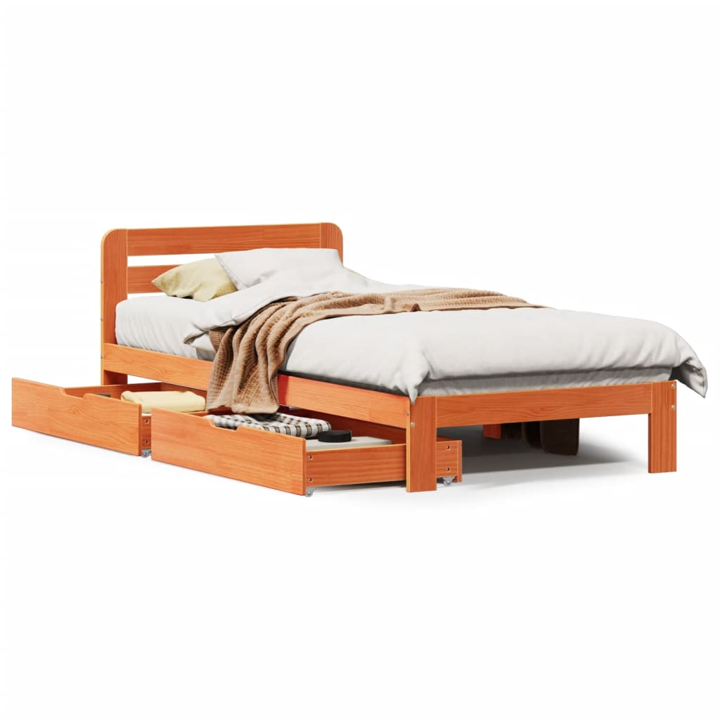 Bedframe zonder matras massief grenenhout wasbruin 90x190 cm