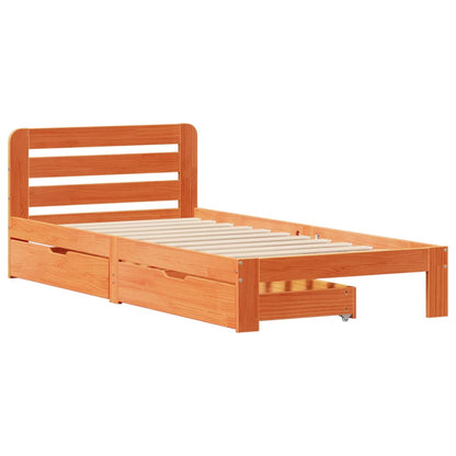 Bedframe zonder matras massief grenenhout wasbruin 90x190 cm