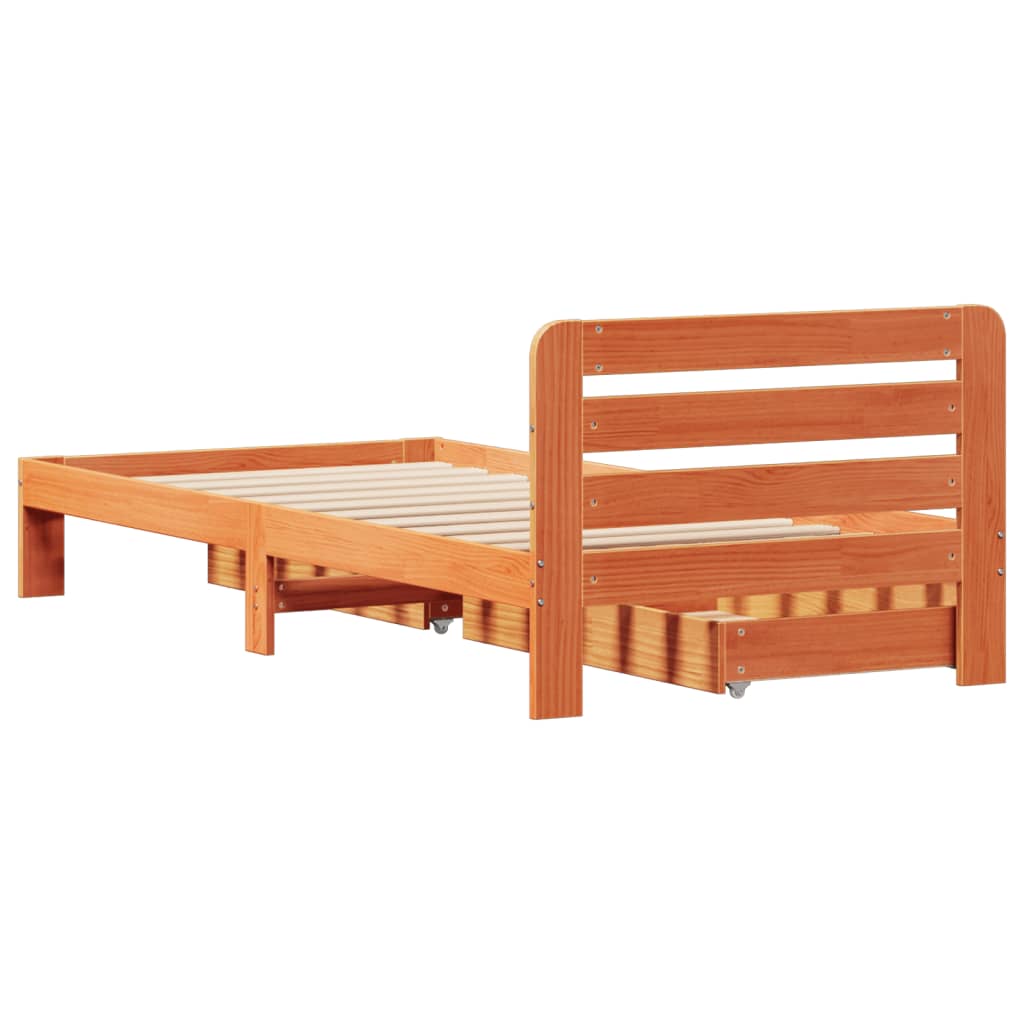 Bedframe zonder matras massief grenenhout wasbruin 90x190 cm