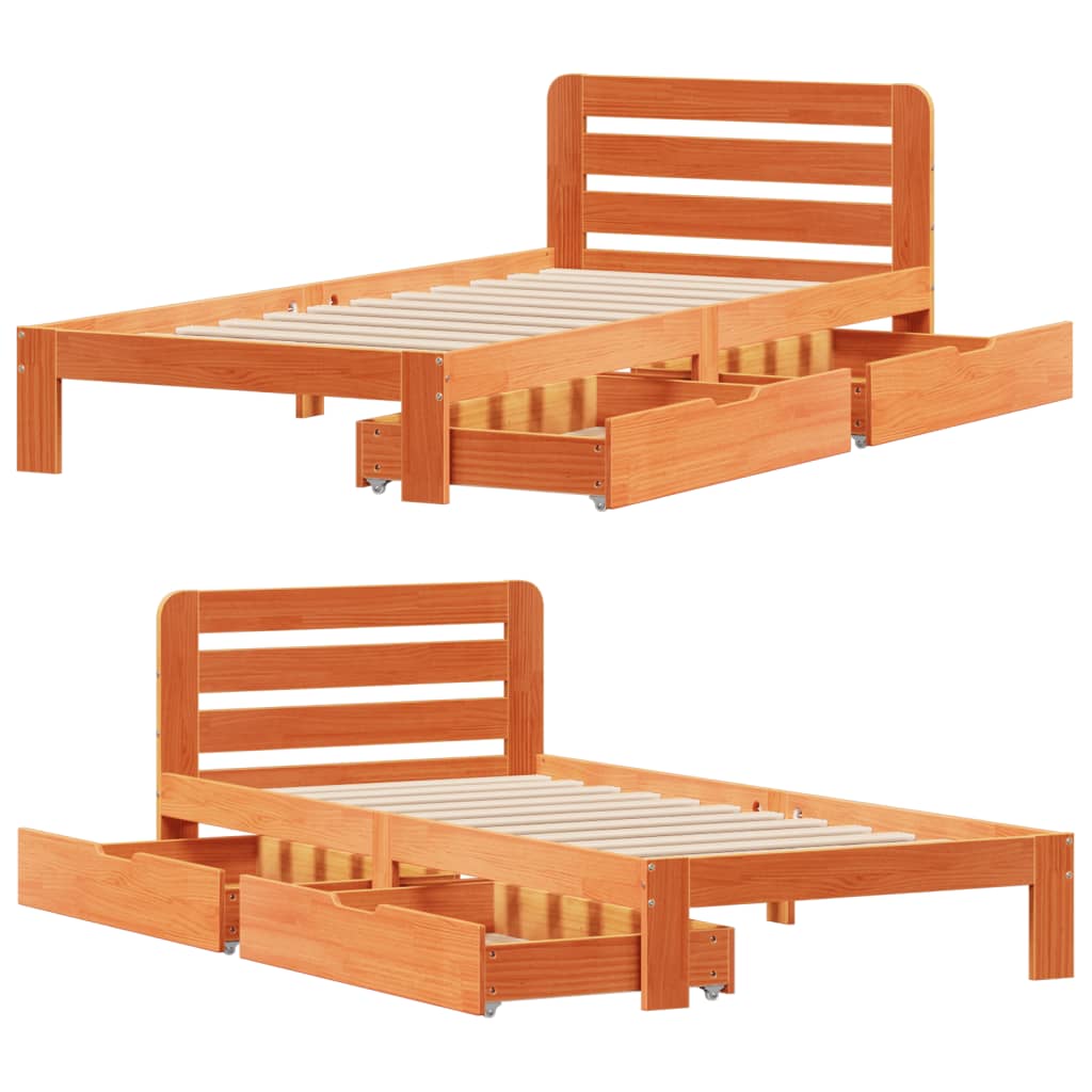 Bedframe zonder matras massief grenenhout wasbruin 90x190 cm