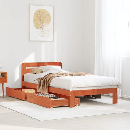 Bedframe zonder matras massief grenenhout wasbruin 90x190 cm