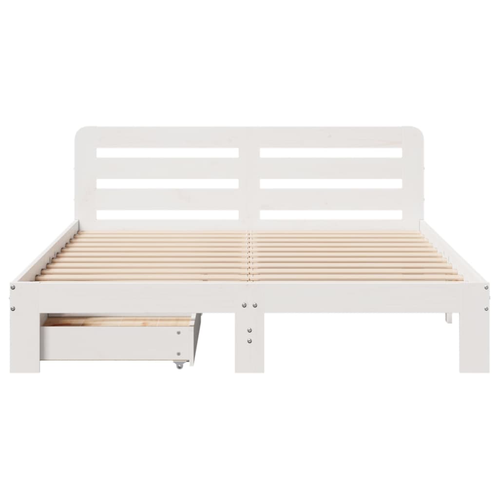 Bedframe zonder matras massief grenenhout wit 135x190 cm
