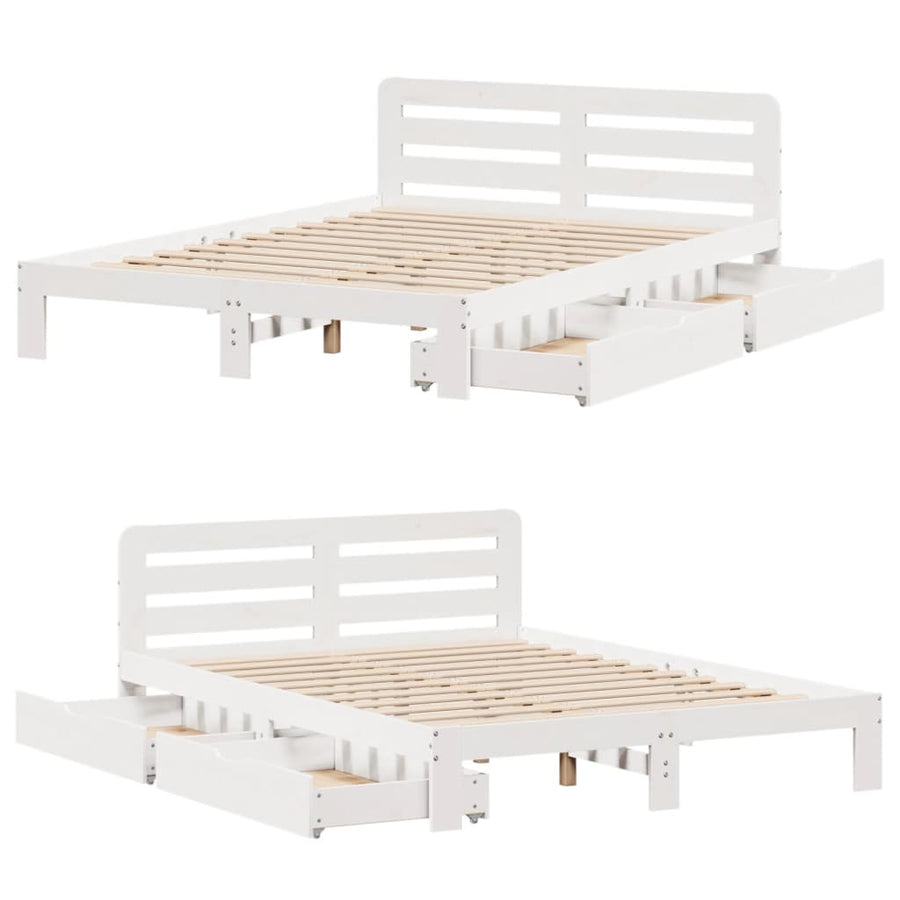 Bedframe zonder matras massief grenenhout wit 135x190 cm