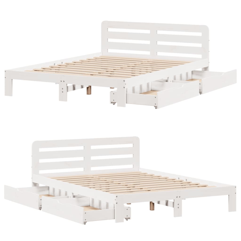 Bedframe zonder matras massief grenenhout wit 140x190 cm