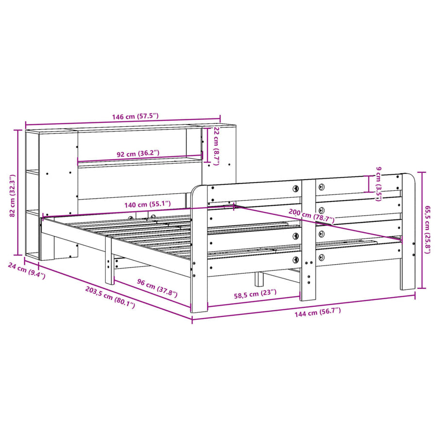 Bedframe zonder matras massief grenenhout wit 140x200 cm