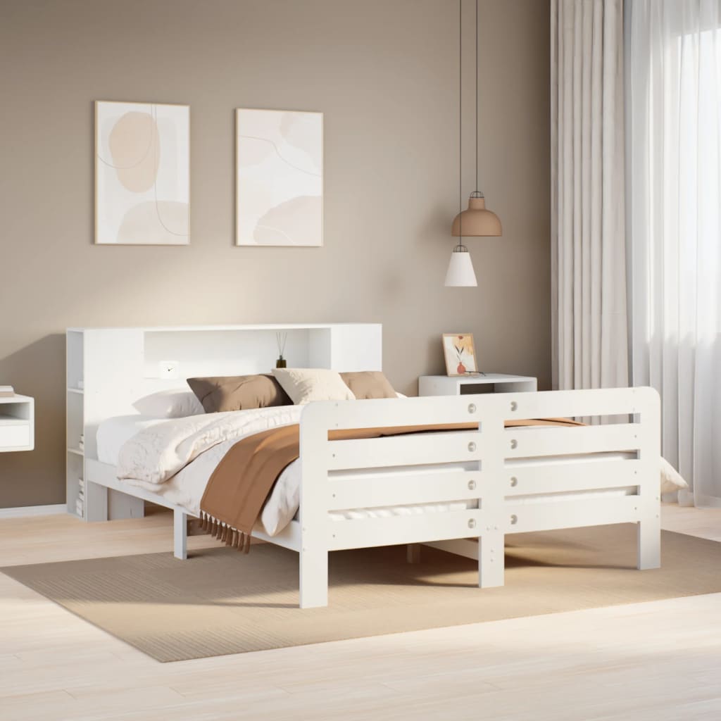 Bedframe zonder matras massief grenenhout wit 140x200 cm
