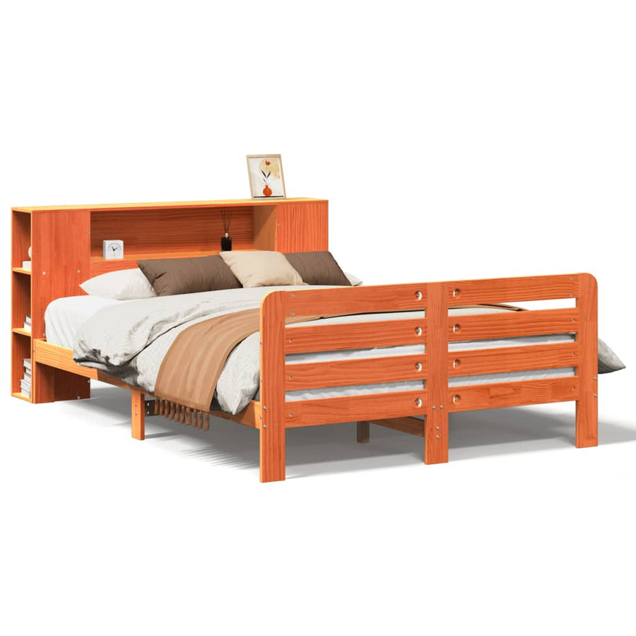 Bedframe zonder matras massief grenenhout wasbruin 150x200 cm