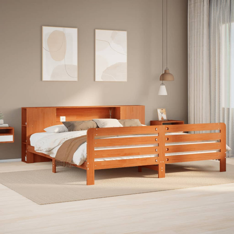 Bedframe zonder matras massief grenenhout wasbruin 200x200 cm