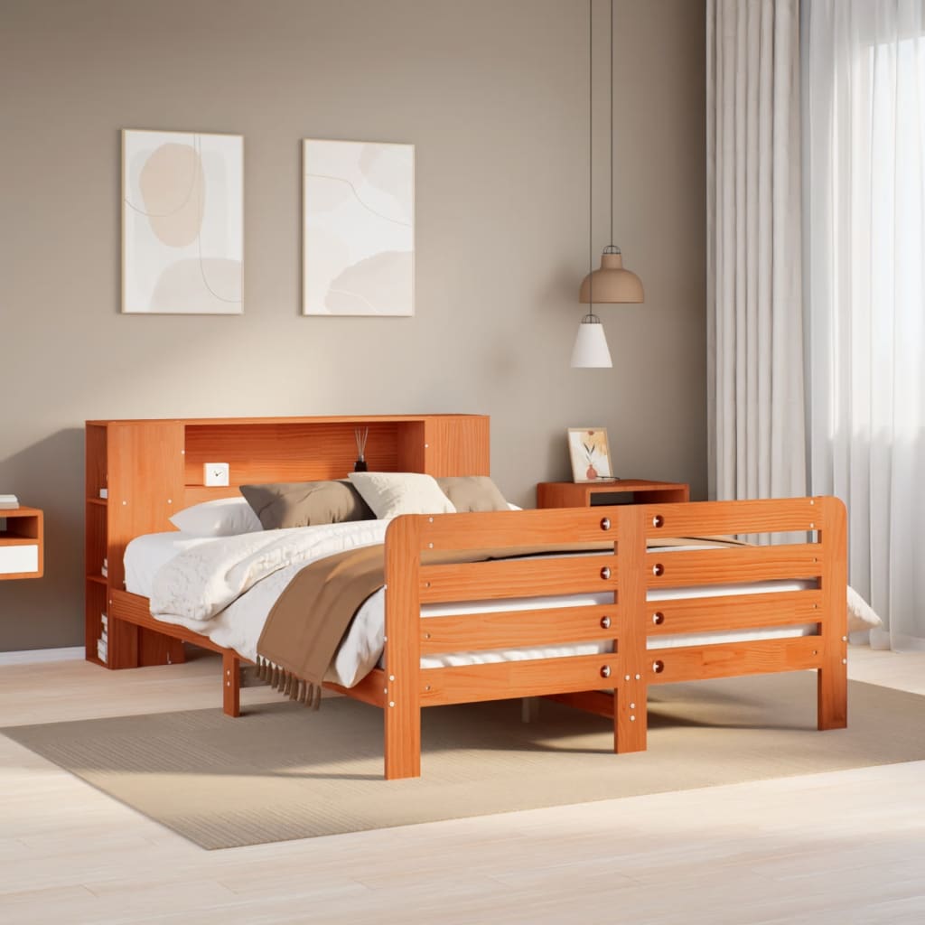 Bedframe zonder matras massief grenenhout wasbruin 135x190 cm