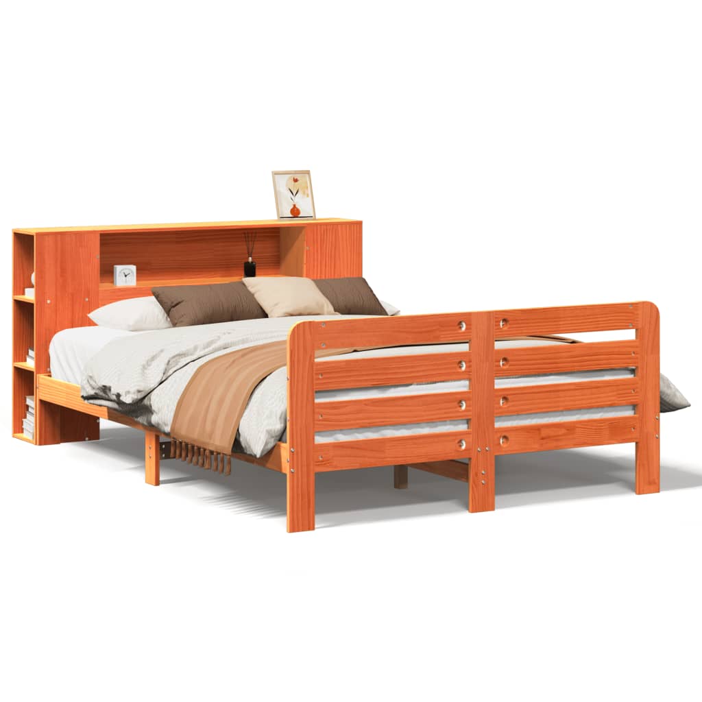 Bed met matras massief grenenhout wasbruin 140x190 cm