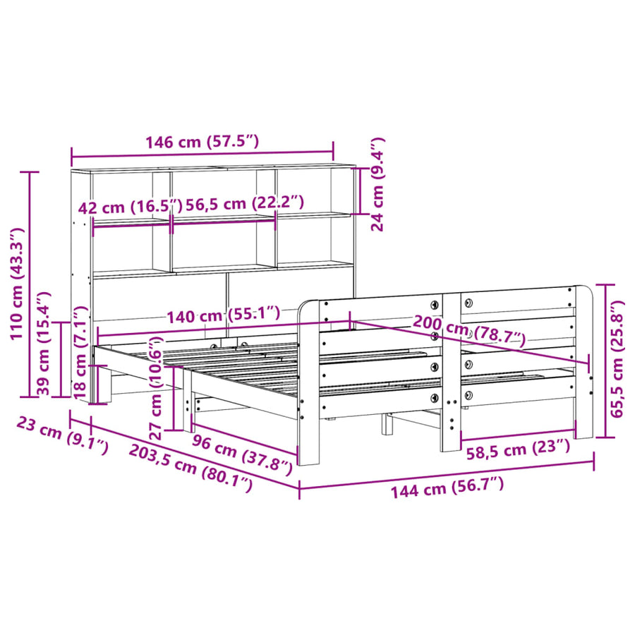 Bedframe zonder matras massief grenenhout wasbruin 140x200 cm