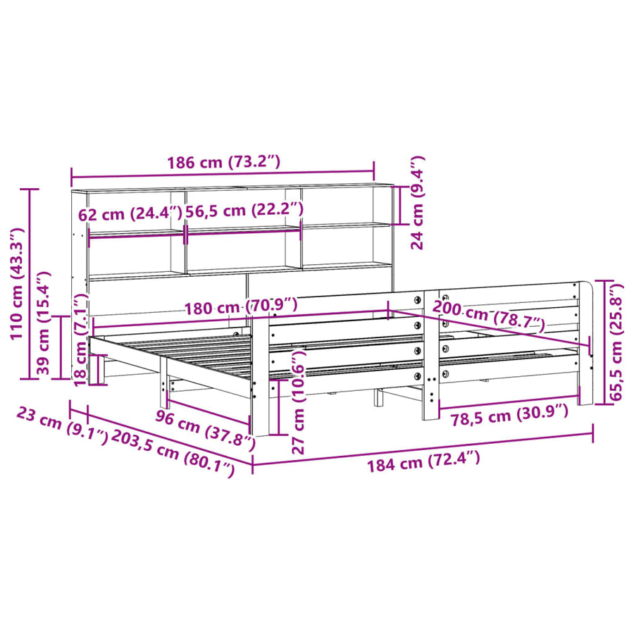 Bedframe zonder matras massief grenenhout wasbruin 180x200 cm