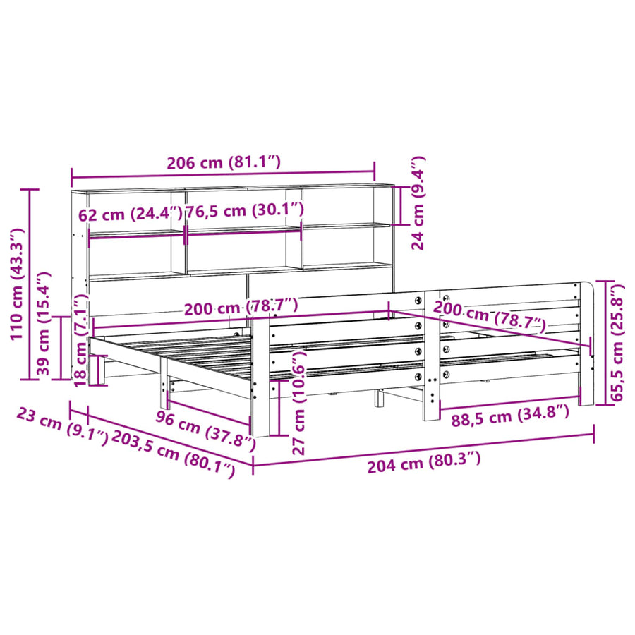 Bedframe zonder matras massief grenenhout wasbruin 200x200 cm
