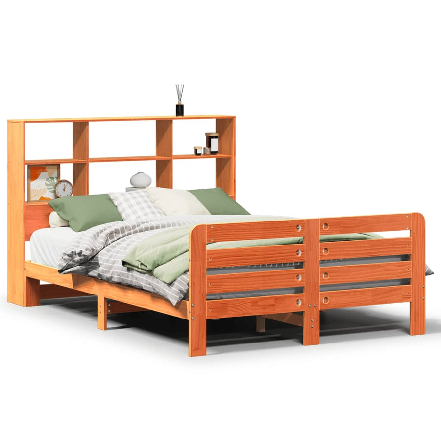 Bed met matras massief grenenhout wasbruin 140x190 cm
