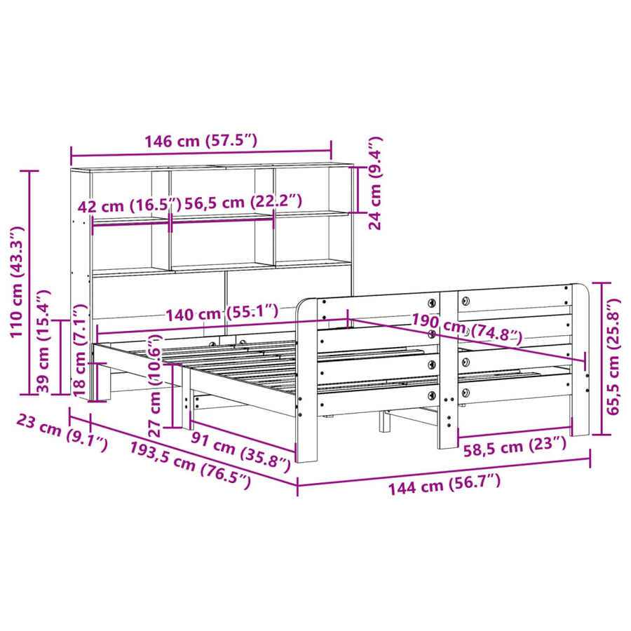 Bed met matras massief grenenhout wasbruin 140x190 cm