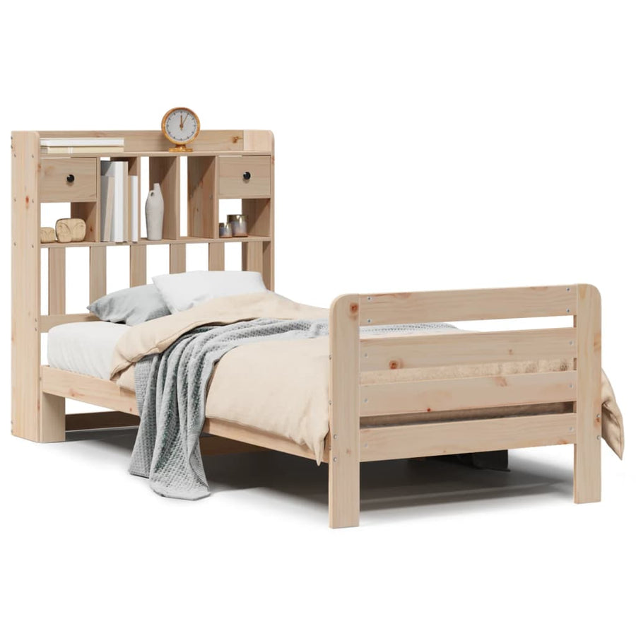 Bed met boekenkast zonder matras massief grenenhout 90x200 cm