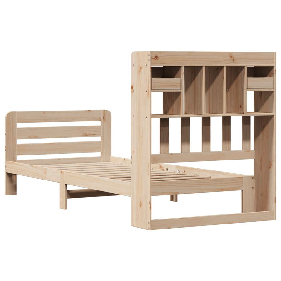 Bed met boekenkast zonder matras massief grenenhout 90x200 cm