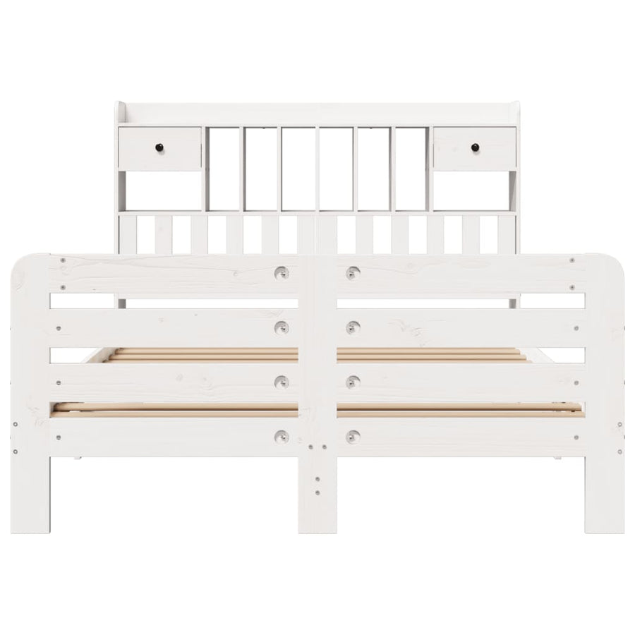 Bed met boekenkast zonder matras grenenhout wit 140x200 cm