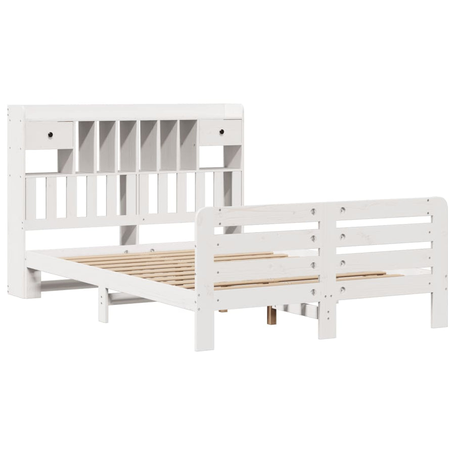 Bed met boekenkast zonder matras grenenhout wit 150x200 cm