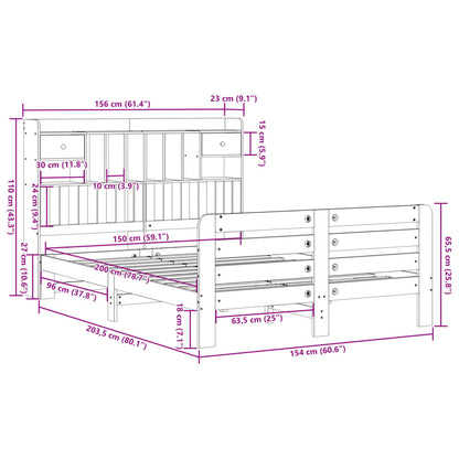 Bed met boekenkast zonder matras grenenhout wit 150x200 cm