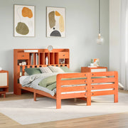 Bed 150x200 cm grenenhout wasbruin met boekenkast