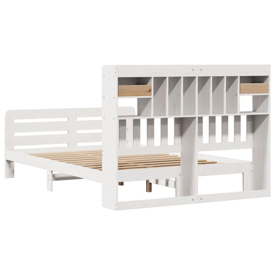 Bed met boekenkast zonder matras grenenhout wit 160x200 cm