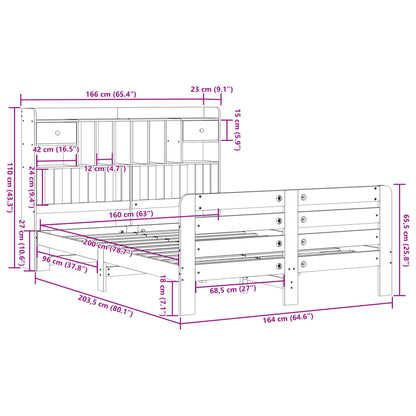 Bed met boekenkast zonder matras grenenhout wasbruin 160x200 cm
