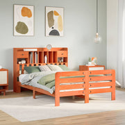 Bed met boekenkast 160x200 cm grenenhout wasbruin